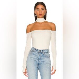 Michael Lauren Revolve Cream Off Shoulder Choker Ribbed Top Size XS